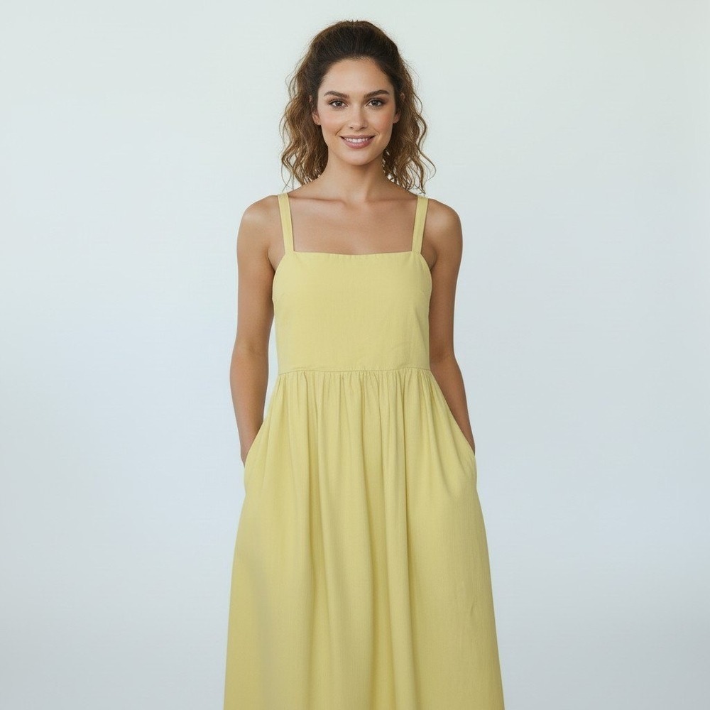 Madewell butter Yellow Smock Back Midi Dress XXL Pockets minimalist
cottagecore